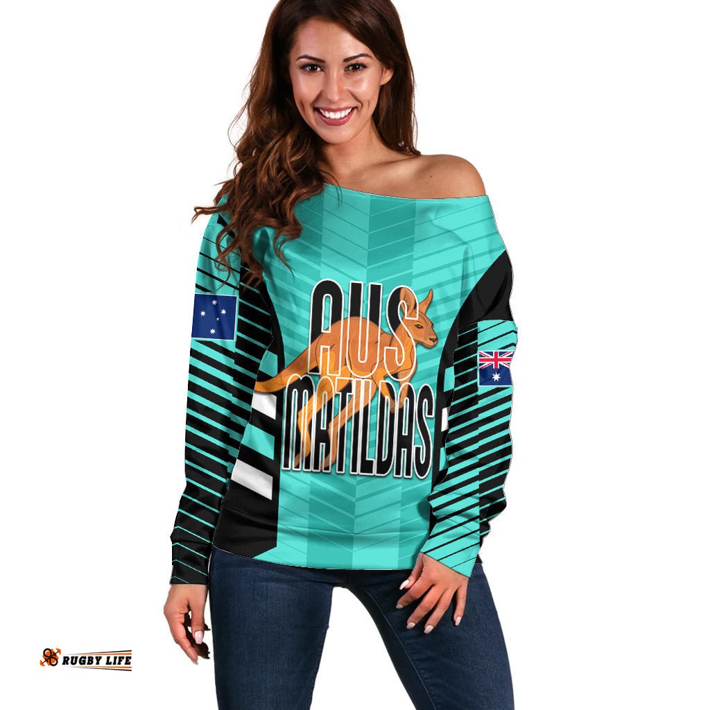 Custom Australia Soccer Off Shoulder Sweater Go Matildas Dynamic Turquoise
