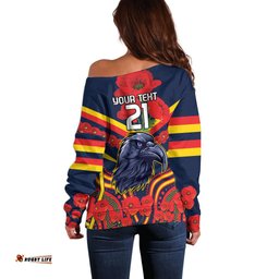 Custom Crows Football ANZAC Off Shoulder Sweater Poppy Soldier With Aboriginal Dots Art