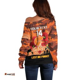Custom Giants Football ANZAC Off Shoulder Sweater Gallipoli Camouflage With Poppies