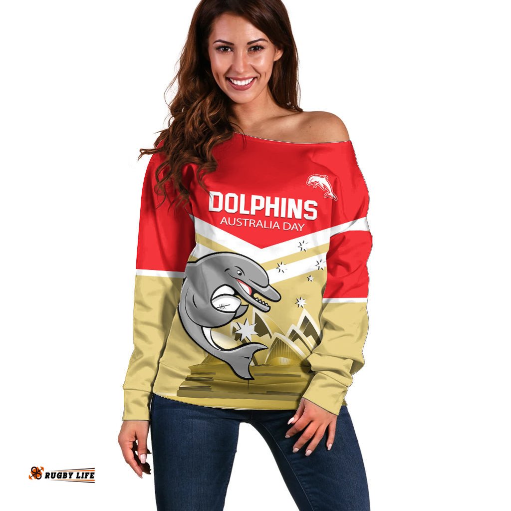 Custom Australia Day Dolphins Off Shoulder Sweater NRL 2024 With Sydney Opera House
