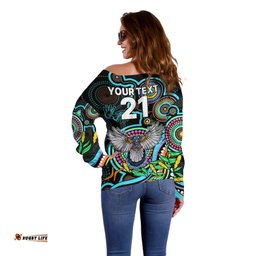 Custom Magpies Football Aboriginal Art Off Shoulder Sweater NAIDOC Indigenous Tribal