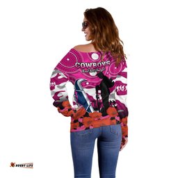 Cowboys Rugby ANZAC Off Shoulder Sweater Poppy Mix Aboriginal Magenta Version 09