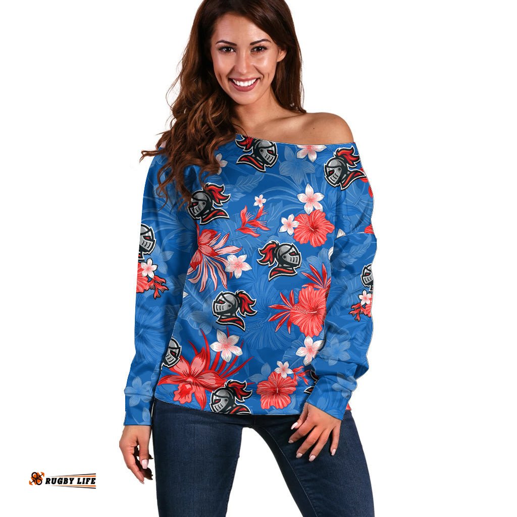 Custom Knights Rugby Off Shoulder Sweater Beautiful Floral Pattern Spring Summer Vibe