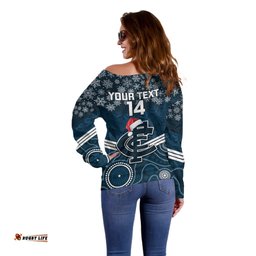 Custom Blues Football Christmas Off Shoulder Sweater Merry Xmas Mix Aboriginal Art
