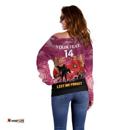 Custom Lions Football ANZAC Off Shoulder Sweater Gallipoli Camouflage With Poppies