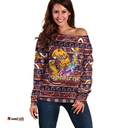 Brisbane Broncos Christmas Off Shoulder Sweater Rugby Australia Mascot