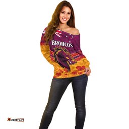 Broncos Rugby ANZAC Off Shoulder Sweater Lest We Forget