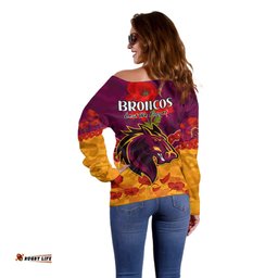 Broncos Rugby ANZAC Off Shoulder Sweater Lest We Forget