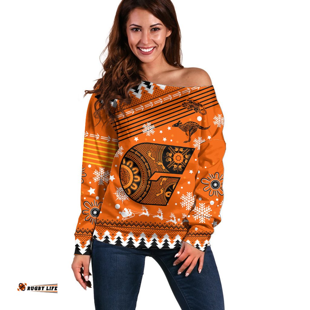 Custom Giants Football Off Shoulder Sweater Christmas Vibe 2023