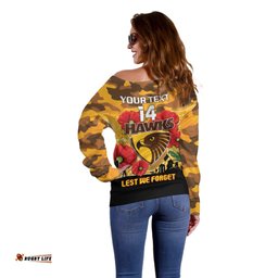 Custom Hawks Football ANZAC Off Shoulder Sweater Gallipoli Camouflage With Poppies