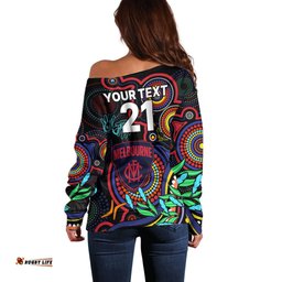 Custom Demons Football Aboriginal Art Off Shoulder Sweater NAIDOC Indigenous Tribal