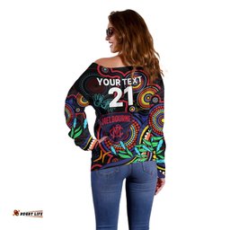 Custom Demons Football Aboriginal Art Off Shoulder Sweater NAIDOC Indigenous Tribal