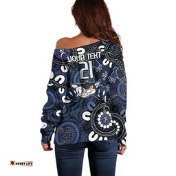 Custom Geelong Cats NAIDOC Week 2024 Off Shoulder Sweater Fire Burning Aboriginal Dots Art