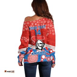 Custom Knights Rugby Christmas Off Shoulder Sweater Merry Xmas Mix Aboriginal Art