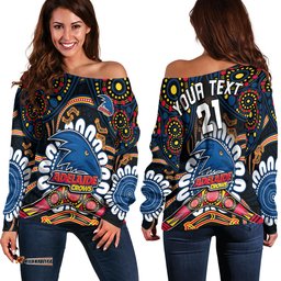 Custom Adelaide Crows Football Off Shoulder Sweater Boomerang Indigenous Dots