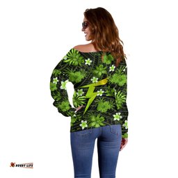 Australian Thunder Cricket Off Shoulder Sweater Baeuty Pacific Hibiscus and Polynesian Pattern