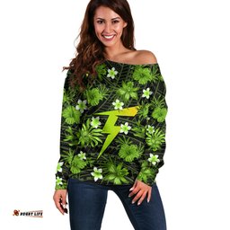 Australian Thunder Cricket Off Shoulder Sweater Baeuty Pacific Hibiscus and Polynesian Pattern