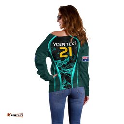 Custom Matildas Australia Soccer Off Shoulder Sweater Liquid Marble Texture Vibe