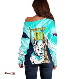 Custom Australia Soccer Off Shoulder Sweater Matildas Kangaroo With World Cup Trophy Turquoise Version