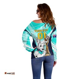 Custom Australia Soccer Off Shoulder Sweater Matildas Kangaroo With World Cup Trophy Turquoise Version