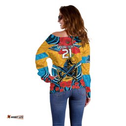 Custom GLD Titans Rugby ANZAC Off Shoulder Sweater Gallipoli Soldier With Aboriginal Art