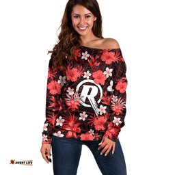 Australian Renegades Cricket Off Shoulder Sweater Baeuty Pacific Hibiscus and Polynesian Pattern