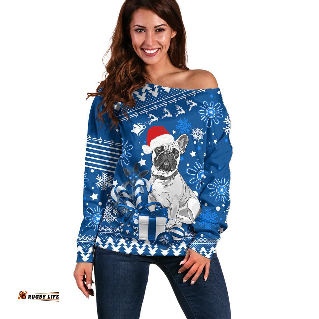 Bulldogs Rugby Off Shoulder Sweater Christmas Vibe 2023