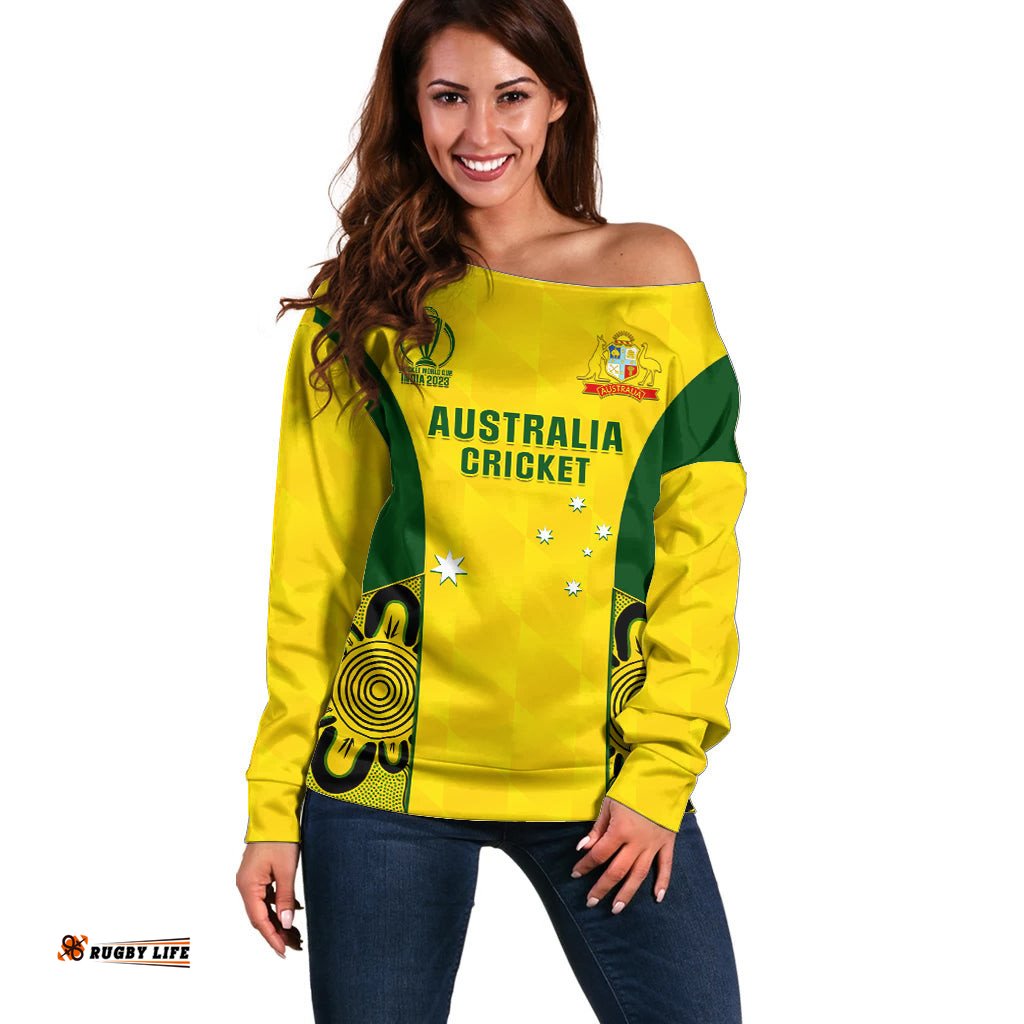 Custom Australia Cricket Off Shoulder Sweater World Cup Go Champions Indigenous