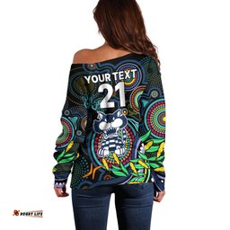 Custom Cats Football Aboriginal Art Off Shoulder Sweater NAIDOC Indigenous Tribal