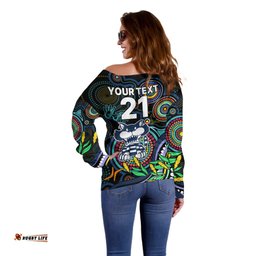 Custom Cats Football Aboriginal Art Off Shoulder Sweater NAIDOC Indigenous Tribal