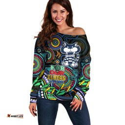 Custom Cats Football Aboriginal Art Off Shoulder Sweater NAIDOC Indigenous Tribal