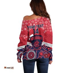 Custom Melbourne Football Christmas Off Shoulder Sweater Merry Xmas Mix Aboriginal Art