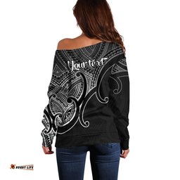 Custom Aotearoa Maori Koru Off Shoulder Sweater Polynesian Pacific Tribal Black