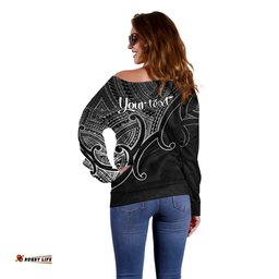 Custom Aotearoa Maori Koru Off Shoulder Sweater Polynesian Pacific Tribal Black