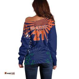 Custom India Cricket Off Shoulder Sweater Bharat Simple Flag Style