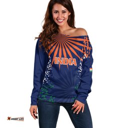 Custom India Cricket Off Shoulder Sweater Bharat Simple Flag Style