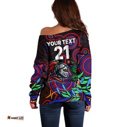 Custom Knights Rugby Aboriginal Art Off Shoulder Sweater NAIDOC Indigenous Tribal