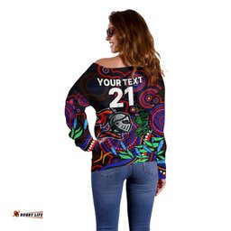 Custom Knights Rugby Aboriginal Art Off Shoulder Sweater NAIDOC Indigenous Tribal