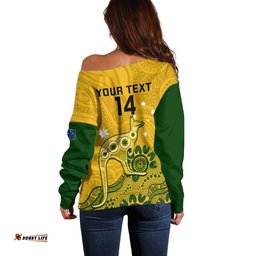 Custom Australia Rugby Off Shoulder Sweater Wallabies Kangaroo Indigenous Art