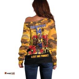 Custom Eagles Football ANZAC Off Shoulder Sweater Gallipoli Camouflage With Poppies