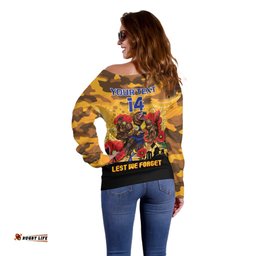 Custom Eagles Football ANZAC Off Shoulder Sweater Gallipoli Camouflage With Poppies