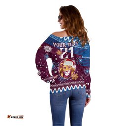 Custom Lions Football Off Shoulder Sweater Christmas Vibe 2023