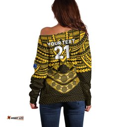 Custom Matildas Soccer Off Shoulder Sweater Polynesian and Aboriginal Gold Vibe