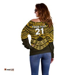 Custom Matildas Soccer Off Shoulder Sweater Polynesian and Aboriginal Gold Vibe