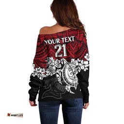 Custom Knights Rugby Off Shoulder Sweater Novocastrians Hibiscus and Turtle With Polynesian Pattern