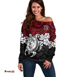 Custom Knights Rugby Off Shoulder Sweater Novocastrians Hibiscus and Turtle With Polynesian Pattern