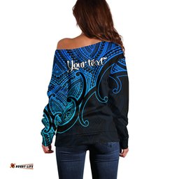 Custom Aotearoa Maori Koru Off Shoulder Sweater Polynesian Pacific Tribal Blue