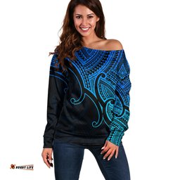 Custom Aotearoa Maori Koru Off Shoulder Sweater Polynesian Pacific Tribal Blue