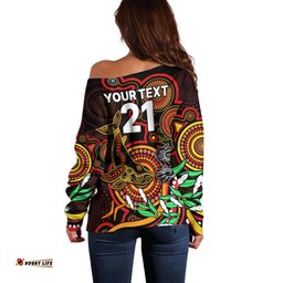 Custom Dolphins Rugby Aboriginal Art Off Shoulder Sweater NAIDOC Indigenous Tribal