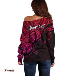 Custom Aotearoa Maori Koru Off Shoulder Sweater Polynesian Pacific Tribal Pink